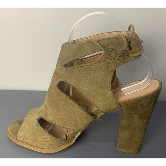 Mix No. 6 Olive Green Suede Cutout Block Heel Ankle Booties Size 9 - Picture 4 of 8